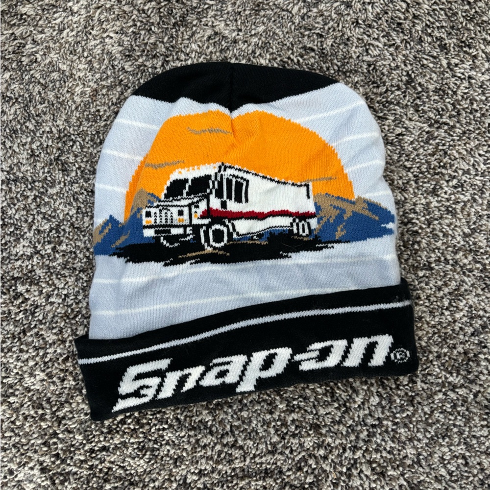 {Snap-on} Beanie with truck design - Black, Orange, Blue